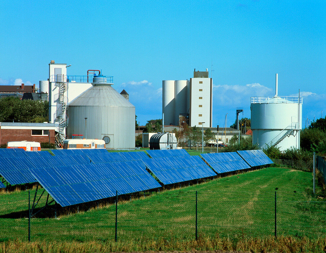 Solar panels & biogas tank,Fehmarn sewage works