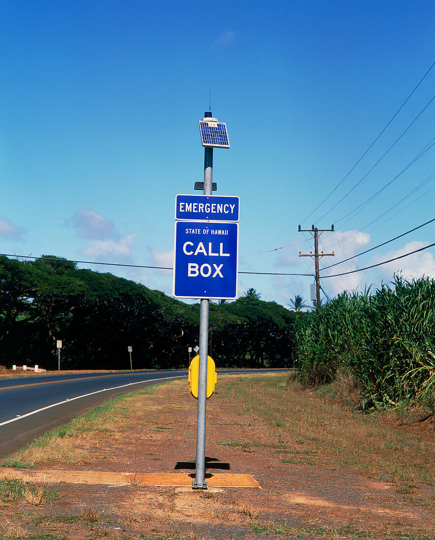 Solar powered emergency telephone,Hawaii,USA