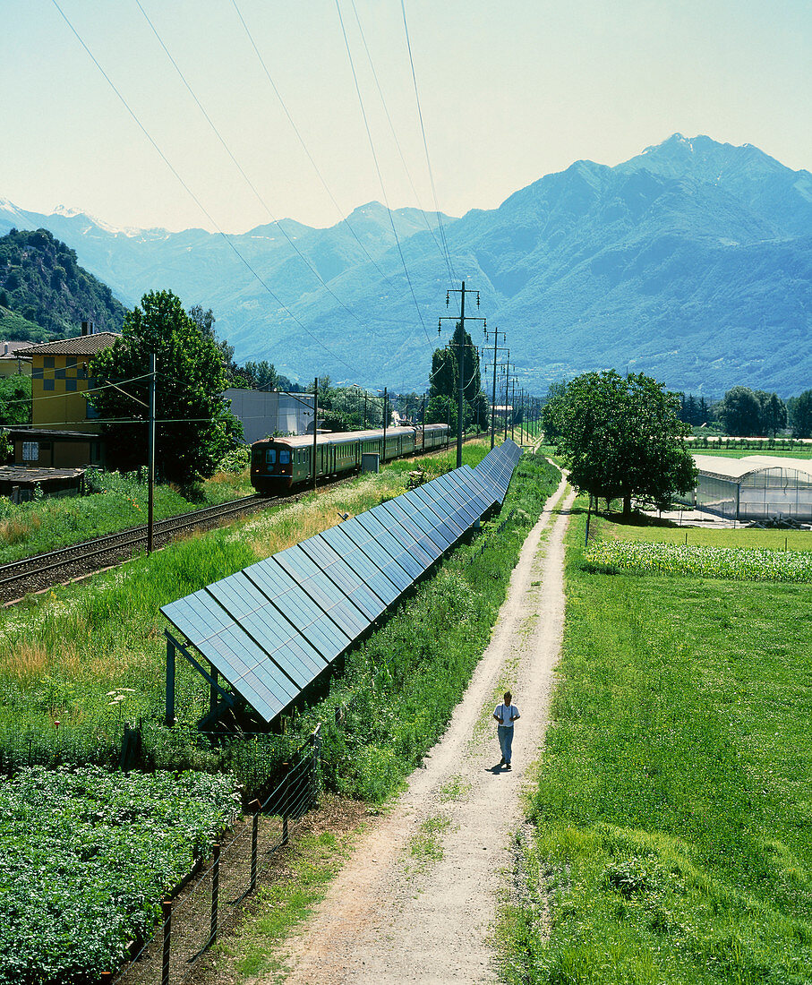 Solar power plant next to a railway line