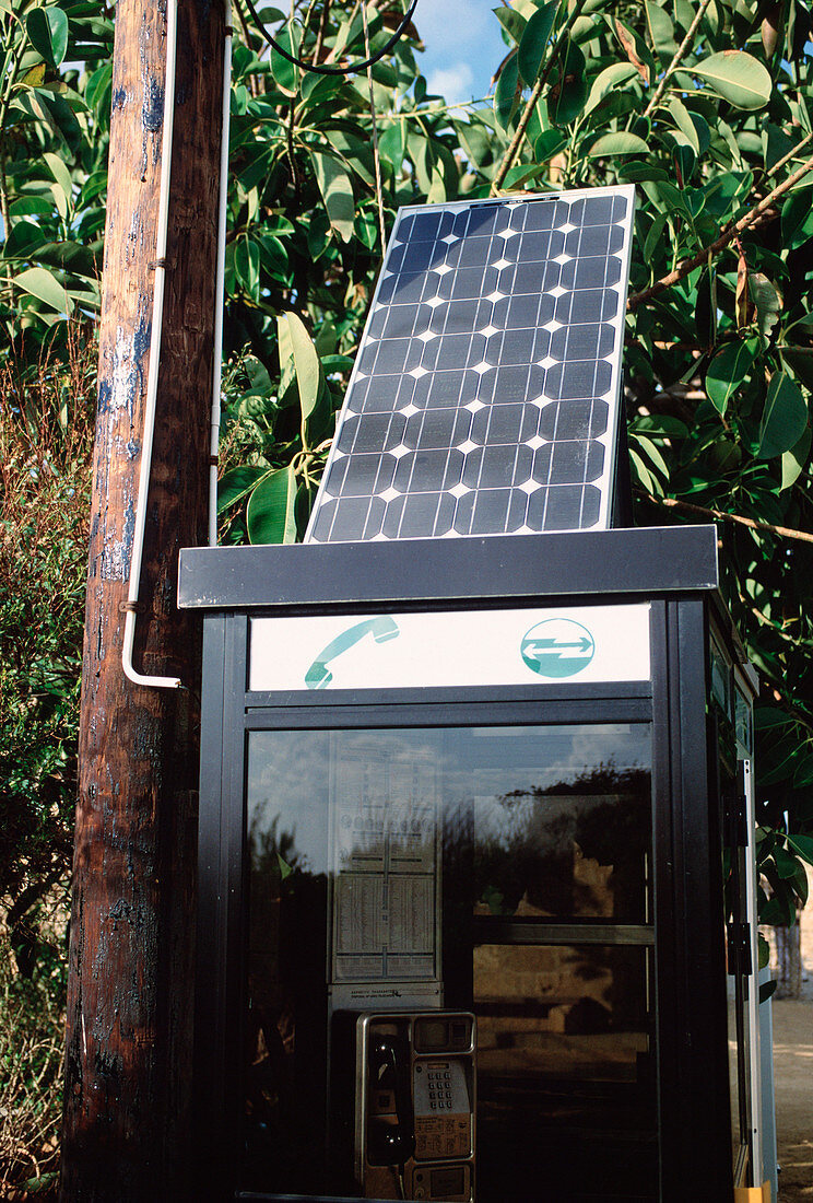 Solar-powered telephone box