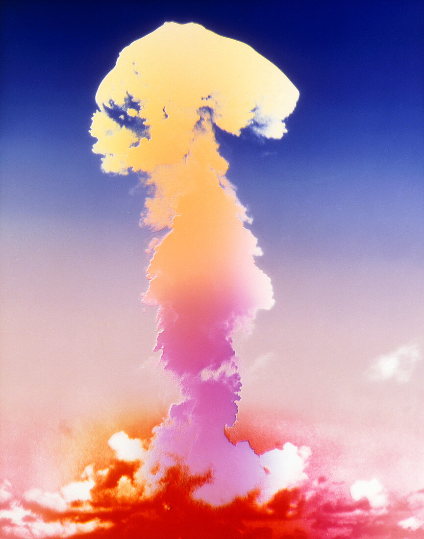 False-colour image of an atomic bomb explosion