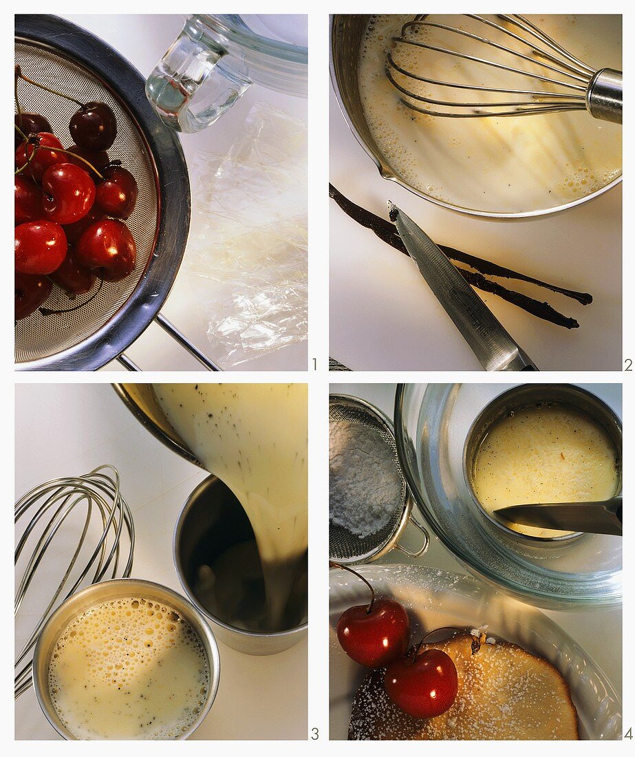 Making panna cotta with cherries