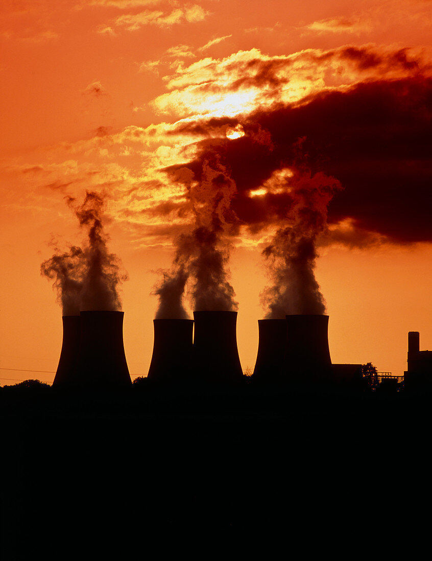 Sunset view of Drax cooling towers