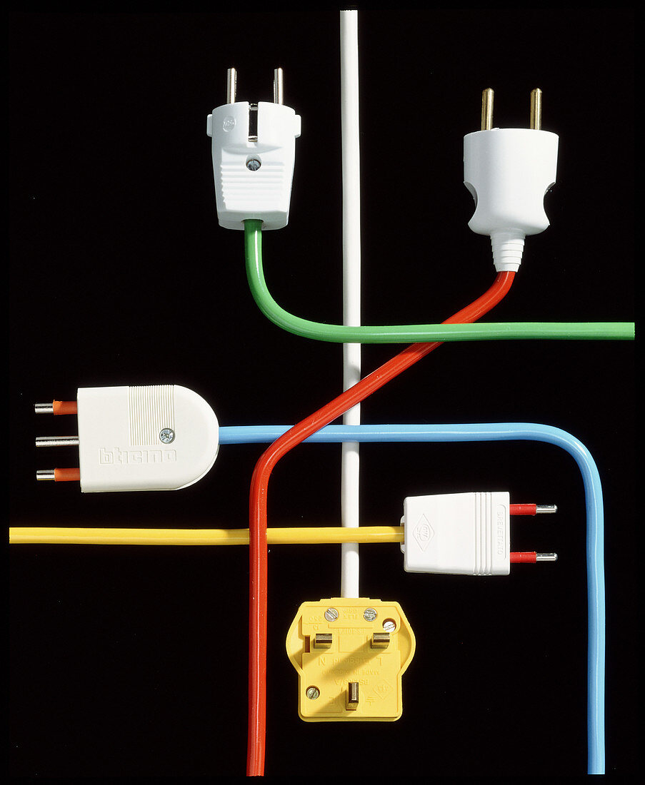 Electrical plugs from various European countries