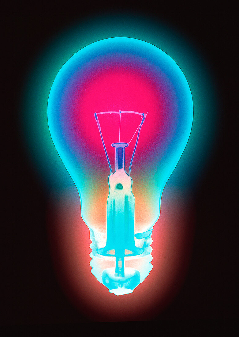 Coloured X-ray of an electric light bulb