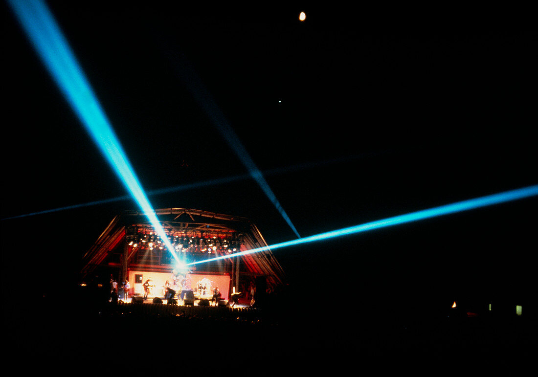 Divergence of blue laser beams at pop concert