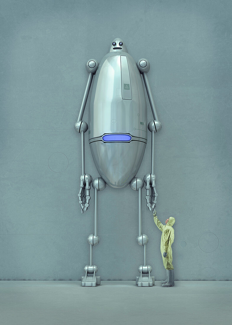 Android robot with a technician