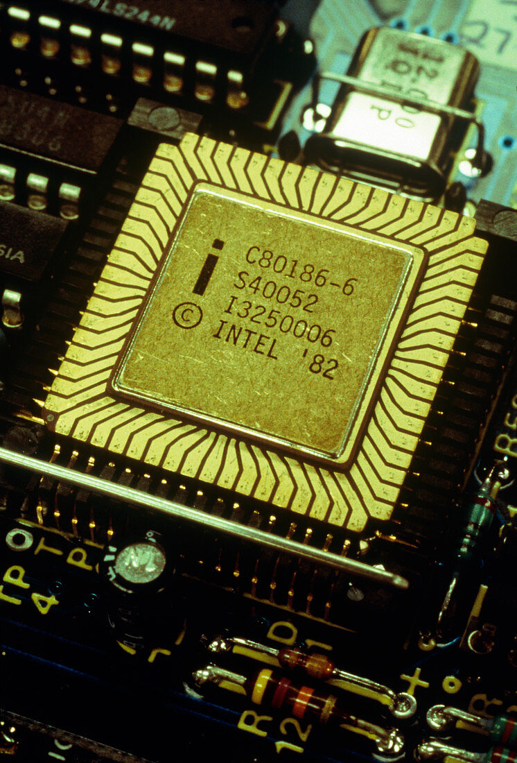 Close-up of Intel 186 chip of ORB computer