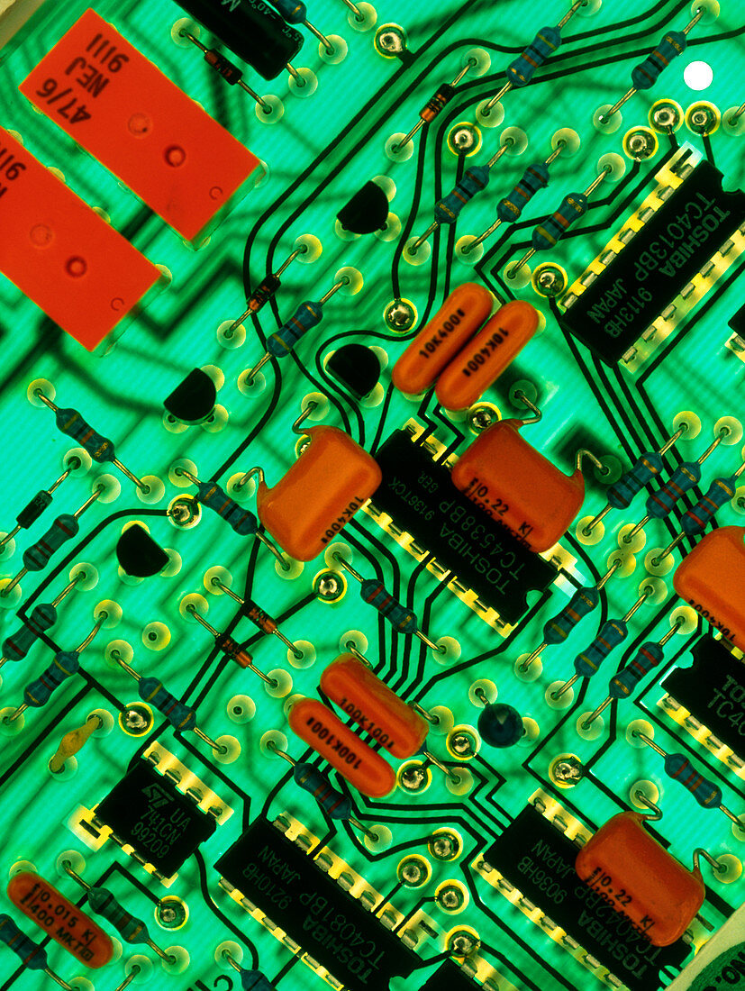 View of a circuit board from an alarm system