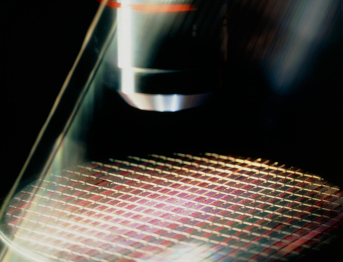 Microscope inspection of a processed silicon wafer