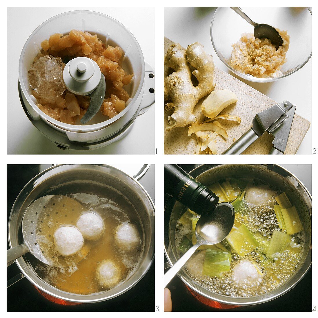 Asiatische Suppe mit Ingwer-Lachs-Klössen & Lauch zubereiten