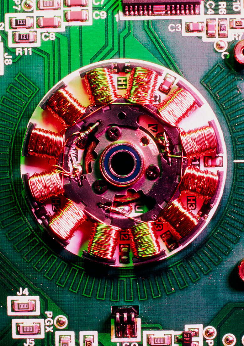 Electric motor from computer floppy disk drive