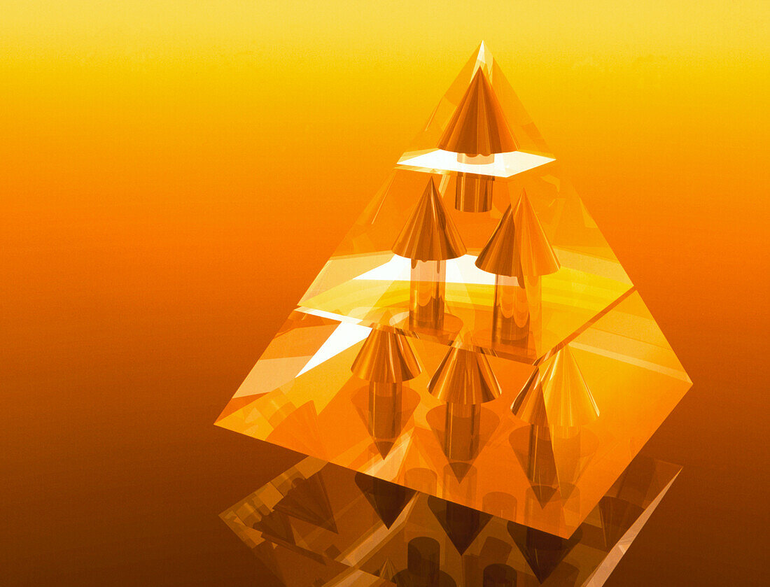 Abstract computer artwork of a pyramid of arrows