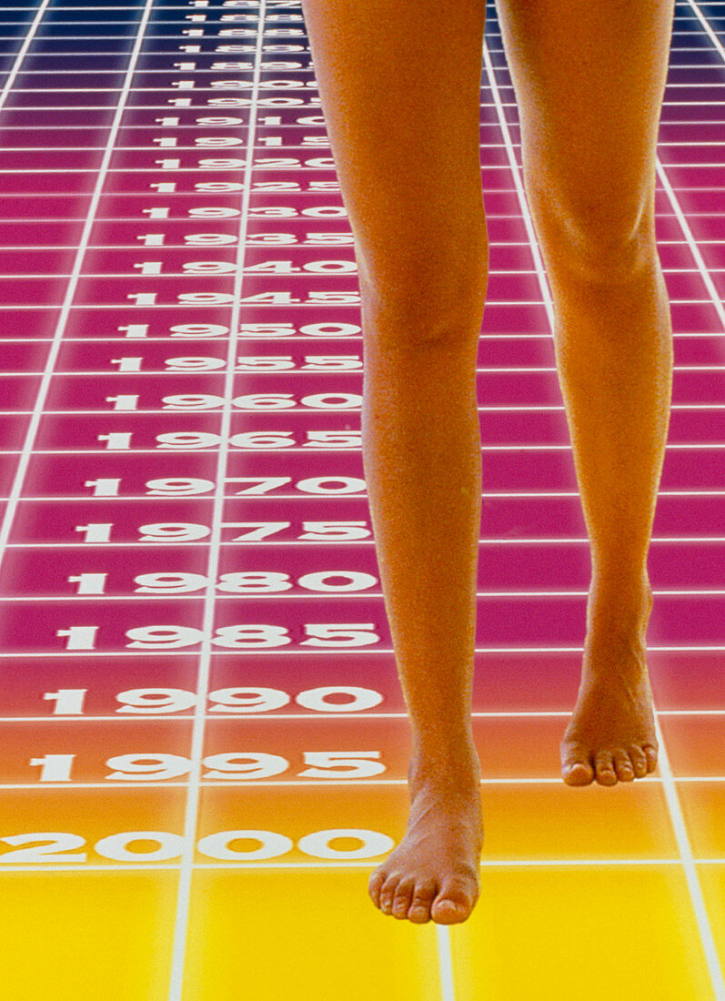 Computer abstract of woman's legs and time grid