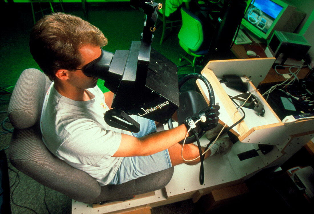 Man using Virtual Reality to design a car