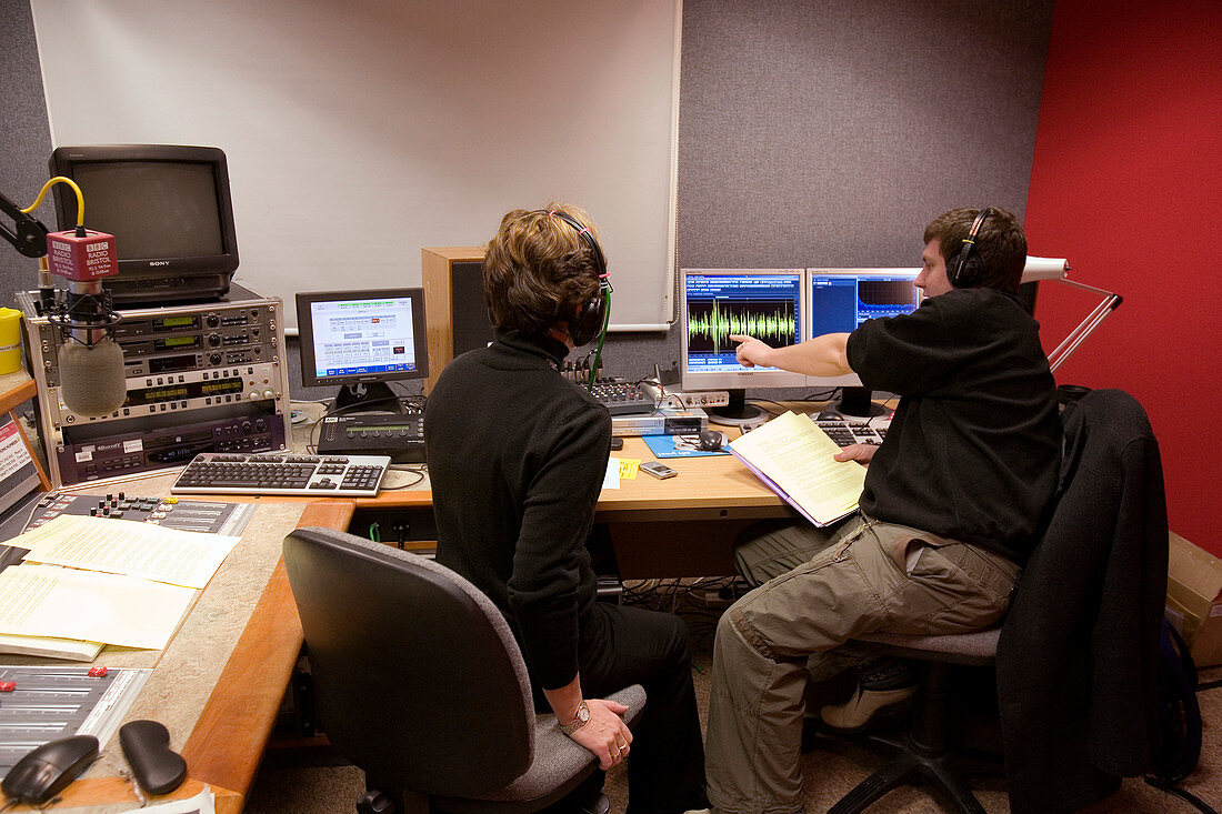 Sound engineers in a radio station
