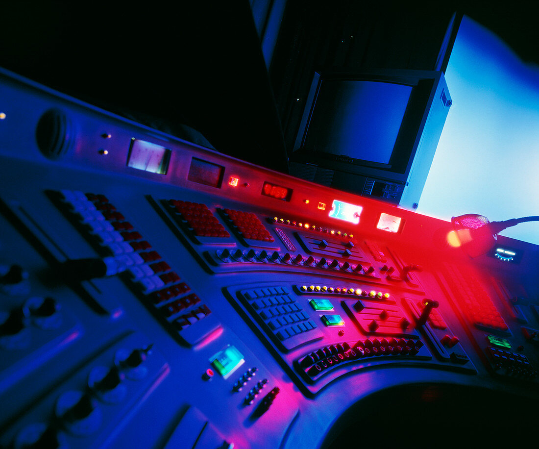 Detail of a mixing desk in a tv editing suite