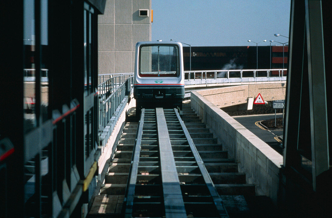 Maglev railcar on a section of elevated track