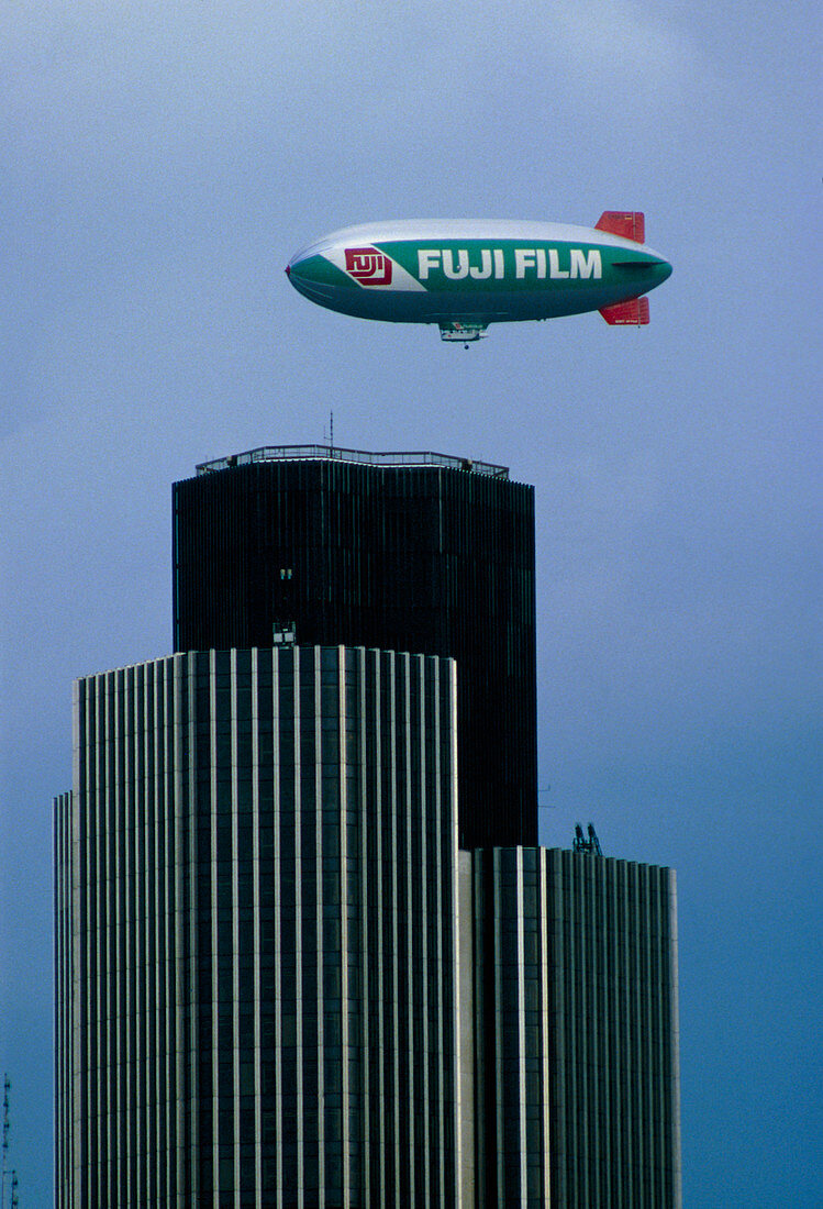 Fuji Film airship floating over Natwest Bank,Londo