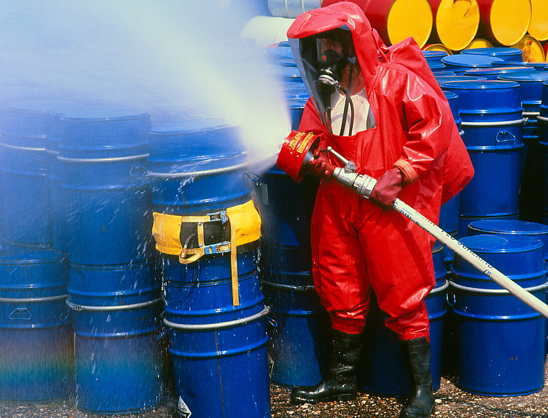 Fireman in a chemical protection suit