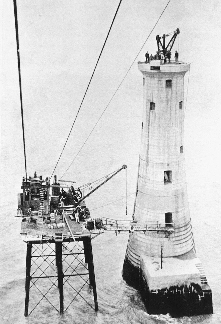 Construction of Beachy Head Lighthouse,England