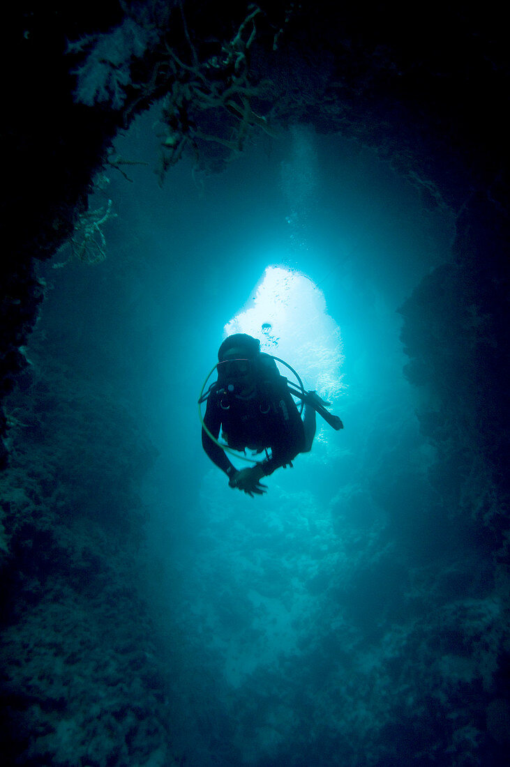 Diver exploring a Blue Hole
