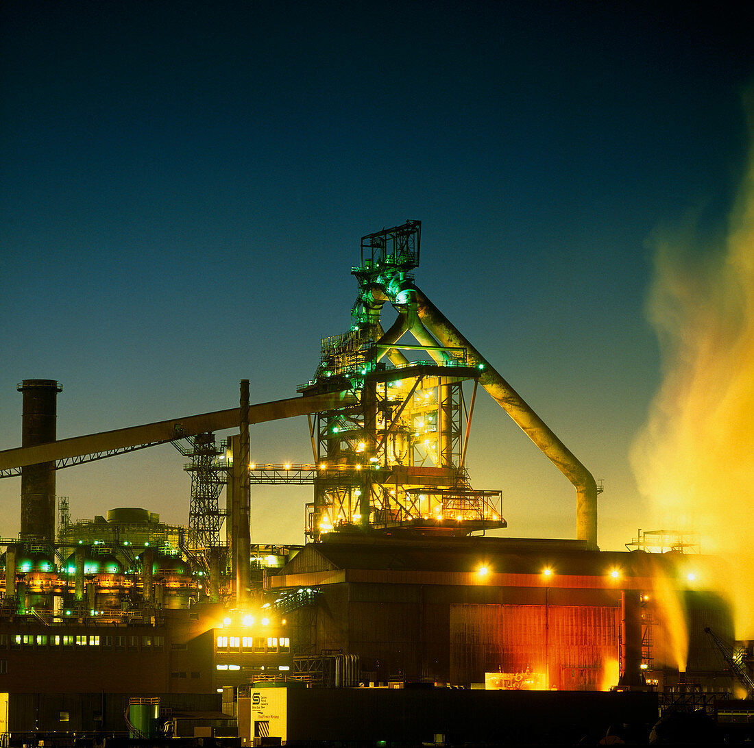 View of Redcar steel works at night