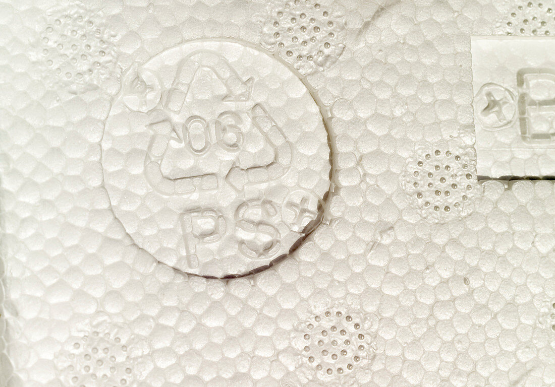 Recycling symbol on polystyrene