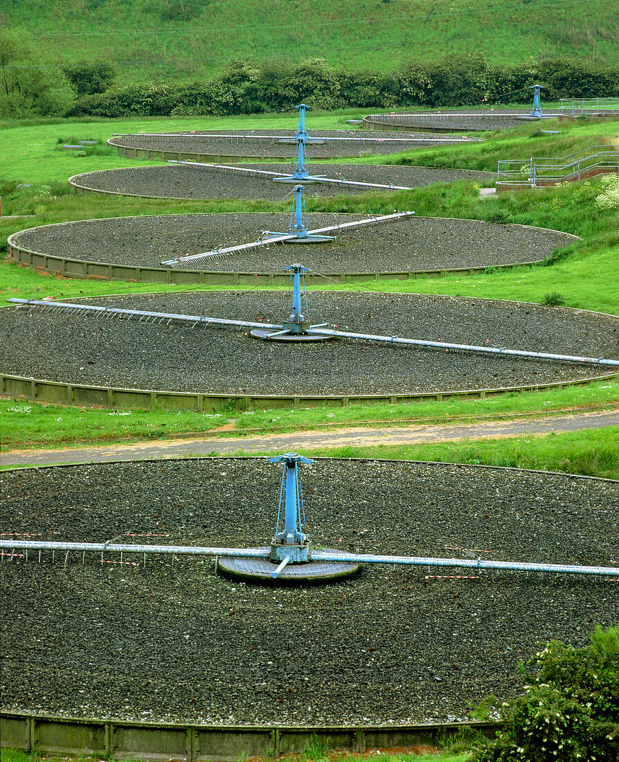 View of filter beds at sewerage plant,Yorkshire