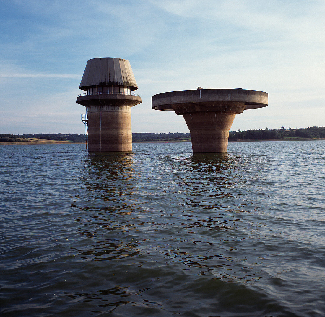 Water towers at a reservoir