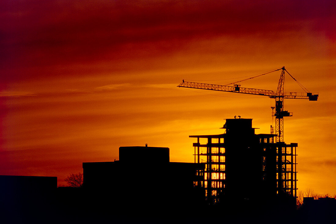 Sunset & high-rise construction site,Vancouver