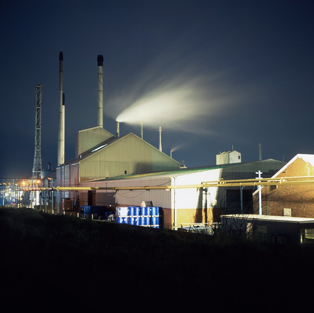 Phosphorous chemical factory at night