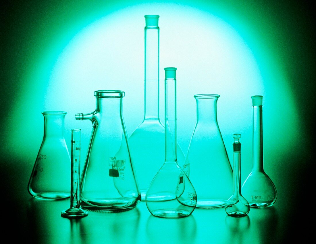 Assortment of empty laboratory flasks