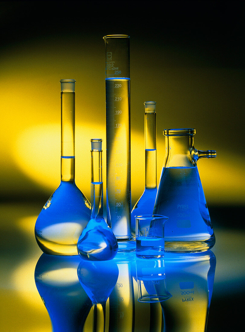 Assortment of flasks & other laboratory glassware