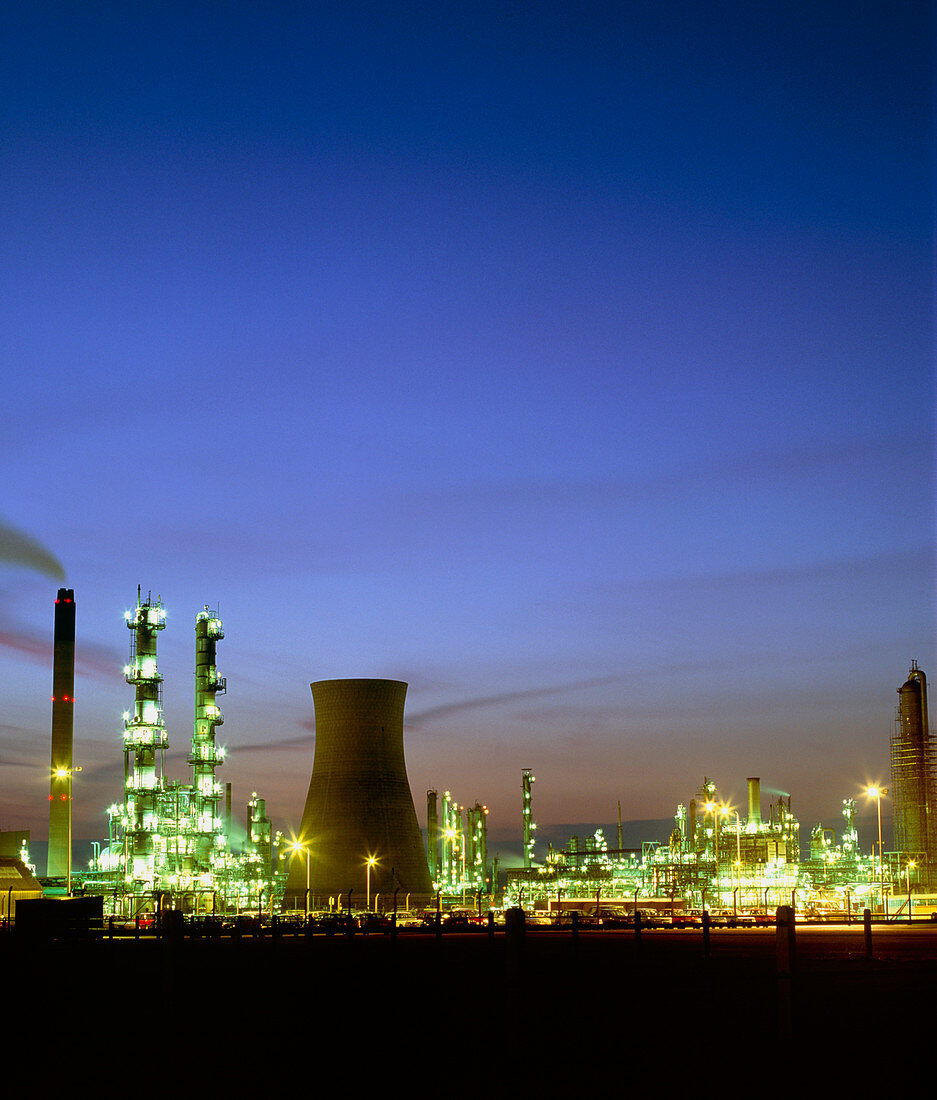 Night time view of a BP petrochemical plant