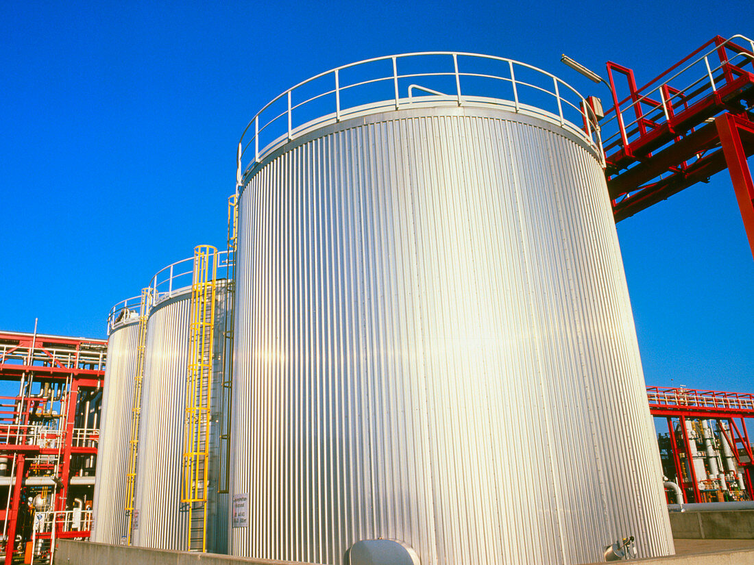 Storage tanks at a chemical factory