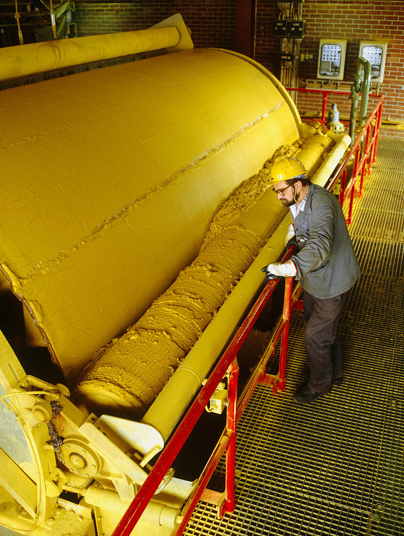 Technician viewing production of paint