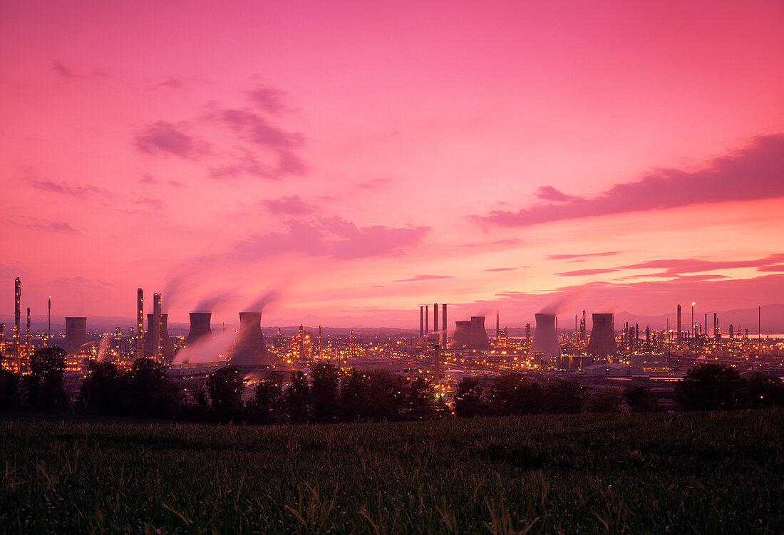 Petrochemical plant at dusk