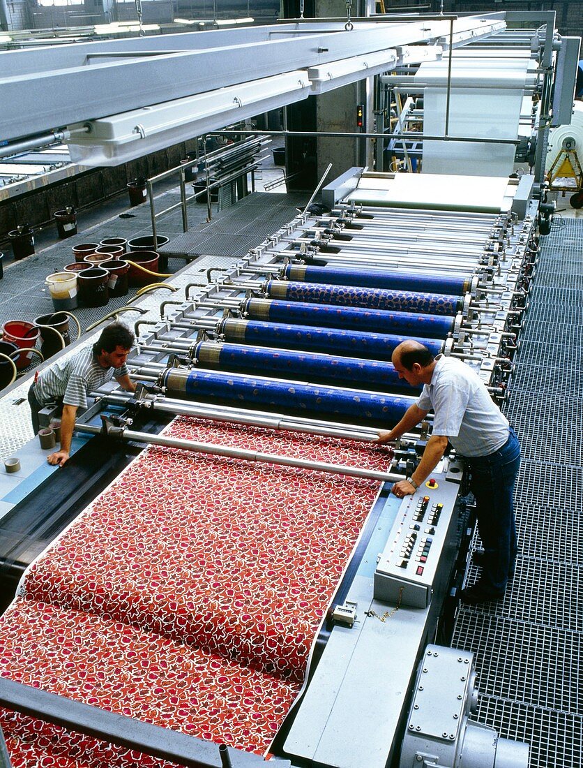 Rotary printer printing a pattern onto textiles