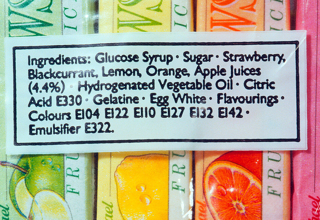 Close-up of the ingredients label