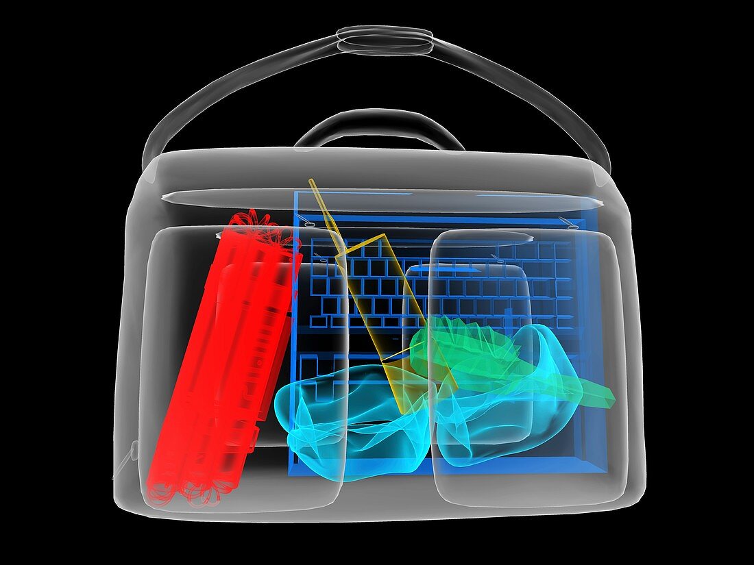 Bomb inside briefcase,simulated x-ray