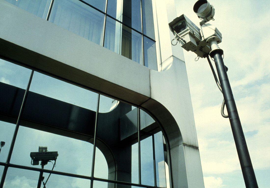 Surveillance camera mounted on a pole