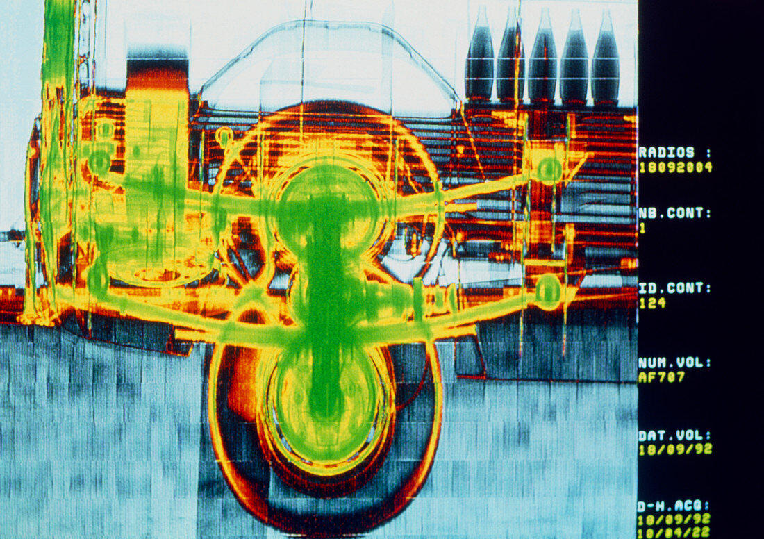 Coloured X-ray of lorry during customs examination