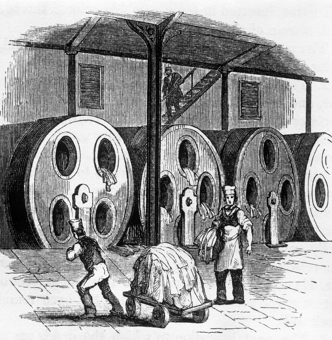 Historical engraving of the production of cloth
