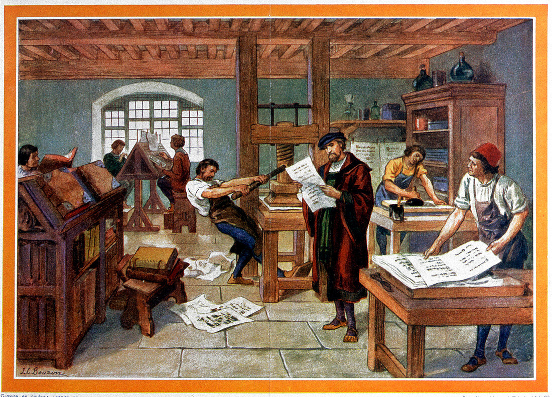 Johann Gutenberg's printing press,1450s