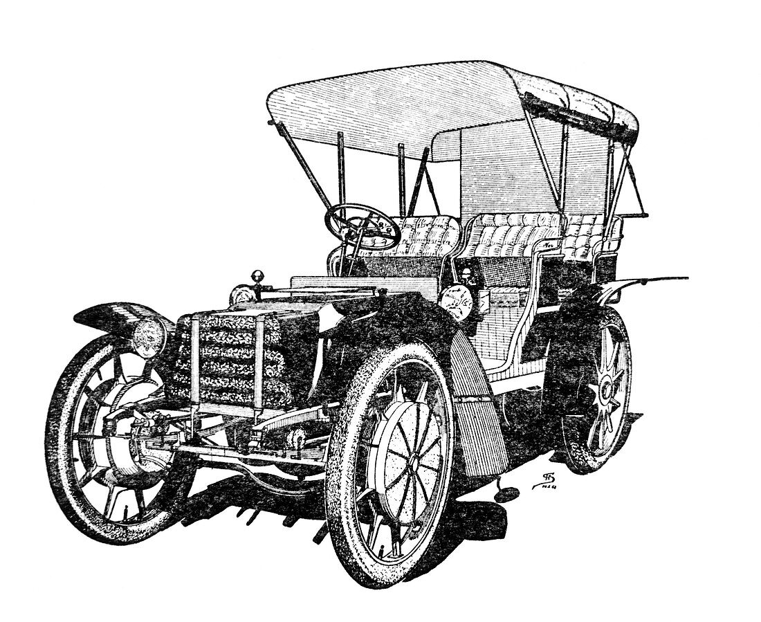 Engraving of the Lohner-Porsche car of 1901