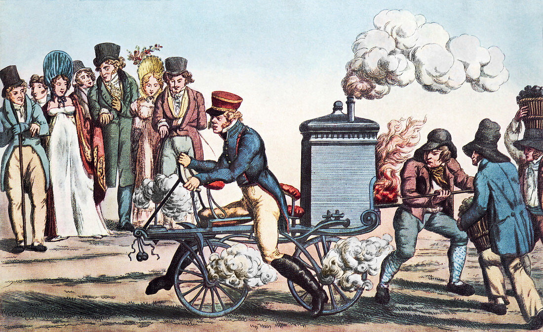 Motorcycle in 1818,historical artwork