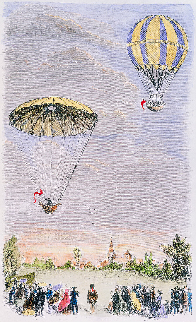 Garnerin's first recorded parachute descent,1797