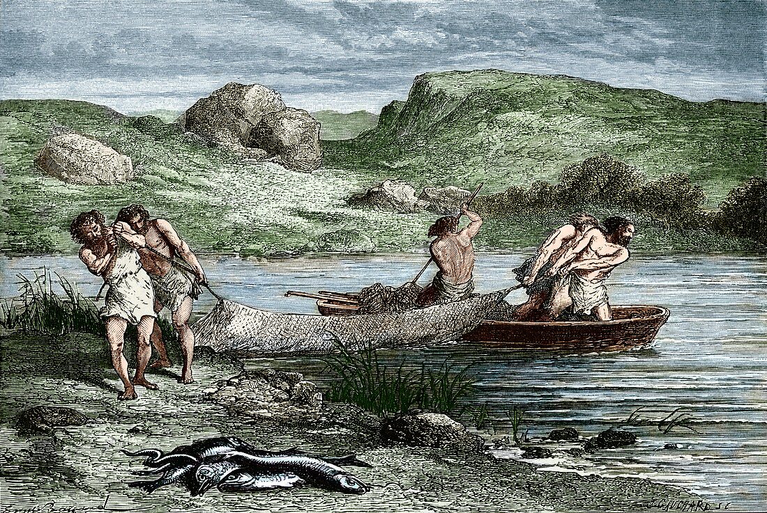 Early humans fishing