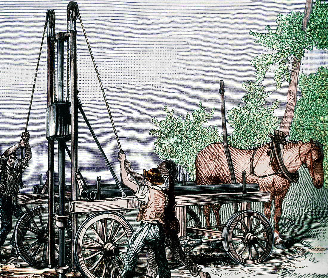 19th century oil well boring rig